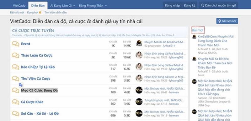 Vietcado là một diễn đàn cá độ bóng đá lớn